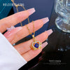 Titanium Steel Women's Blue Crown Full Zirconium Set Real Gold Necklace With Geometric Pattern And Diamond Design