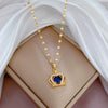 Titanium Steel Women's Blue Crown Full Zirconium Set Real Gold Necklace With Geometric Pattern And Diamond Design