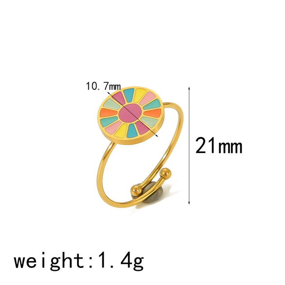 Titanium Steel Women's Bohemian Style Ring With Oil Dropping Design And Heart Flowers Animals Zodiac Patterns