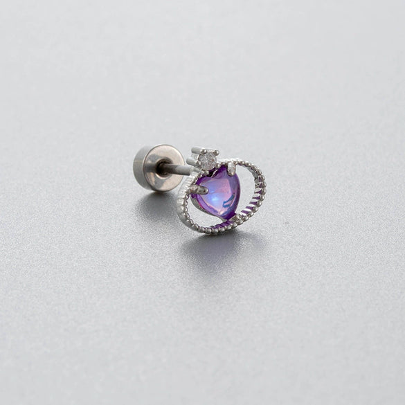 Titanium Steel Women's Bow Purple Zircon Earrings Ear Nails