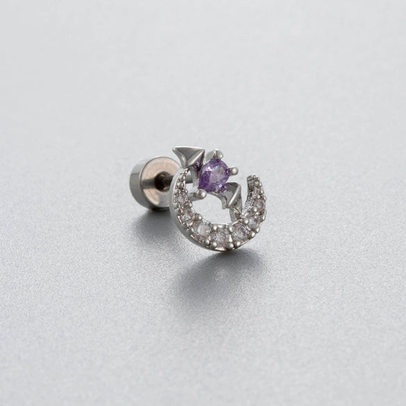 Titanium Steel Women's Bow Purple Zircon Earrings Ear Nails
