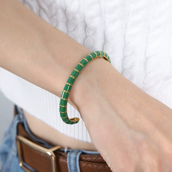 316L Stainless Steel Women's Bracelet Jewelry With Geometric Style Oil Dropping Macaron Color Electroplated Design