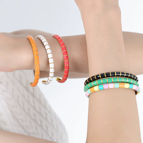 316L Stainless Steel Women's Bracelet Jewelry With Geometric Style Oil Dropping Macaron Color Electroplated Design