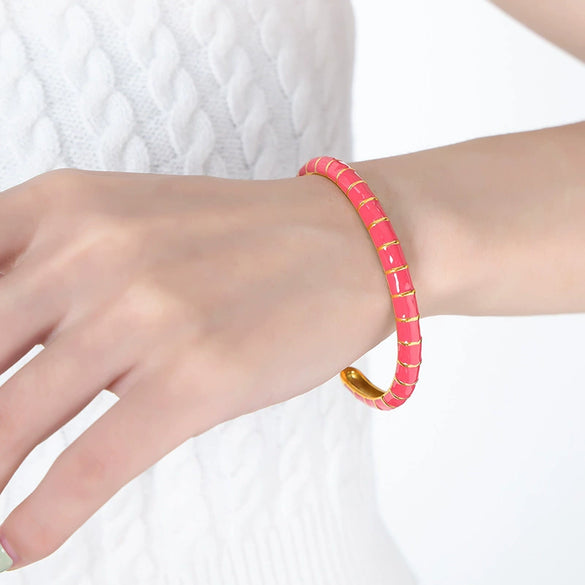 316L Stainless Steel Women's Bracelet Jewelry With Geometric Style Oil Dropping Macaron Color Electroplated Design