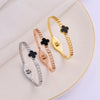 Titanium Steel Women's Bracelet With Lucky Four Leaf Clover Pattern Electroplated In Rose Gold Color Fashion Style