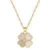 Titanium Steel Women's Cartoon Geometric Diamond Inlaid Clavicle Necklace With Shell Lucky Grass Flower Pendant