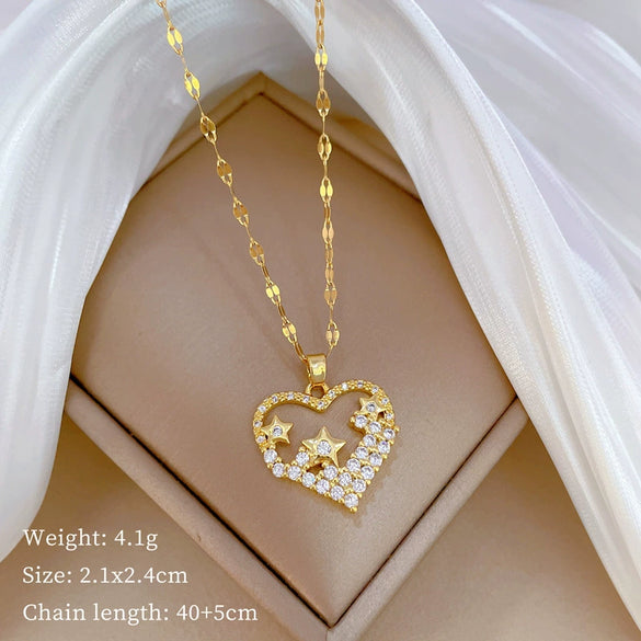Titanium Steel Women's Cartoon Geometric Diamond Necklace With Copper Pendant