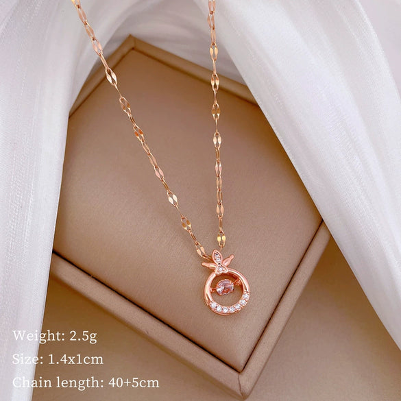 Titanium Steel Women's Cartoon Geometric Diamond Necklace With Copper Pendant