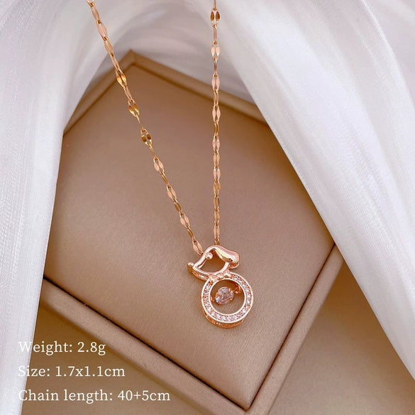 Titanium Steel Women's Cartoon Geometric Diamond Necklace With Copper Pendant
