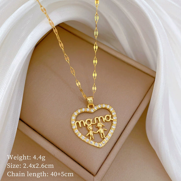 Titanium Steel Women's Cartoon Geometric Diamond Necklace With Copper Pendant