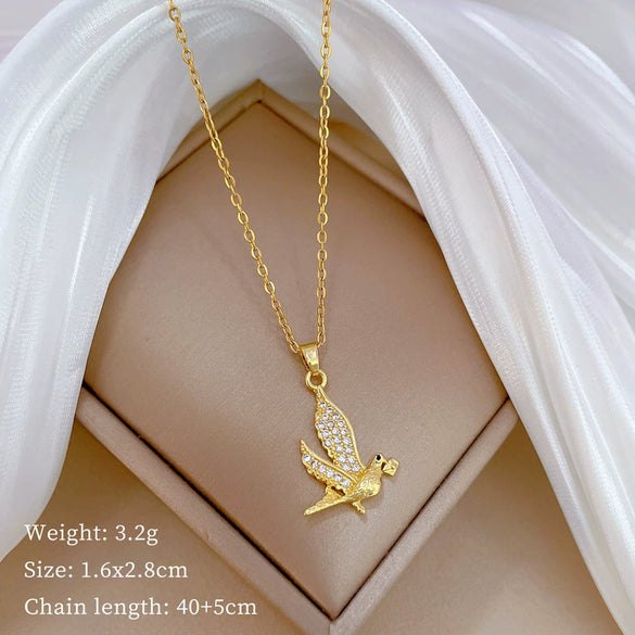 Titanium Steel Women's Cartoon Geometric Diamond Necklace With Copper Pendant