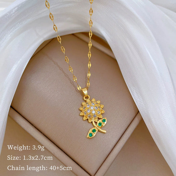 Titanium Steel Women's Cartoon Geometric Diamond Necklace With Copper Pendant