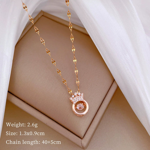 Titanium Steel Women's Cartoon Geometric Diamond Necklace With Copper Pendant