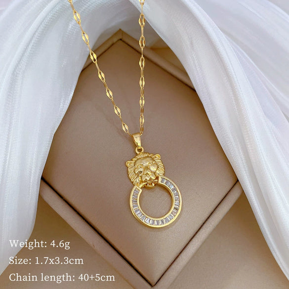 Titanium Steel Women's Cartoon Geometric Diamond Necklace With Copper Pendant