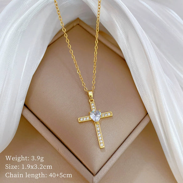 Titanium Steel Women's Cartoon Geometric Diamond Necklace With Copper Pendant