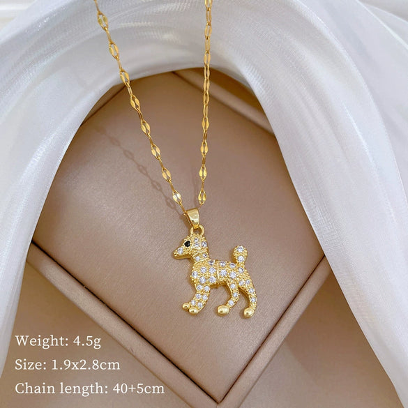 Titanium Steel Women's Cartoon Geometric Diamond Necklace With Copper Pendant
