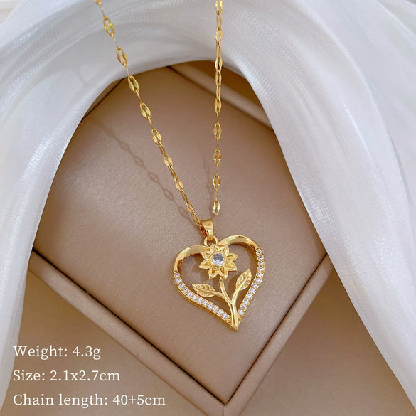 Titanium Steel Women's Cartoon Geometric Diamond Necklace With Copper Pendant