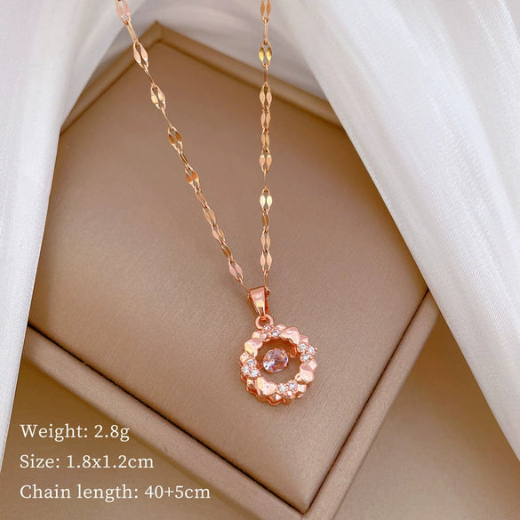 Titanium Steel Women's Cartoon Geometric Diamond Necklace With Copper Pendant