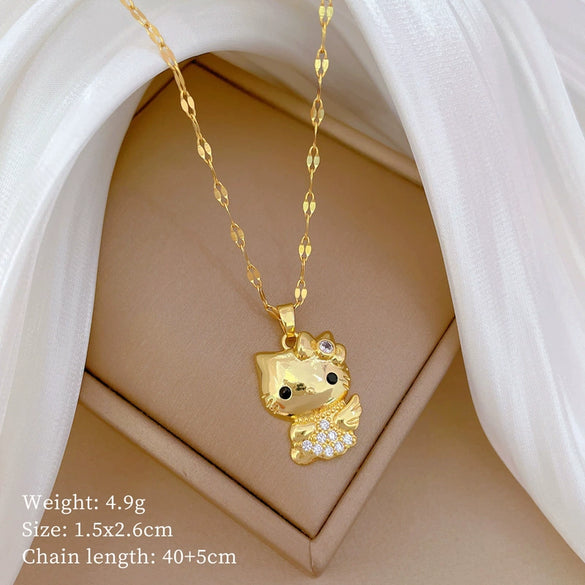 Titanium Steel Women's Cartoon Geometric Diamond Necklace With Copper Pendant