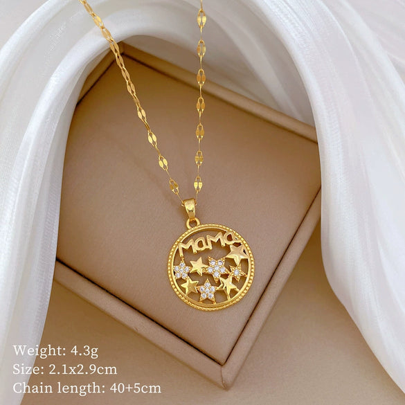 Titanium Steel Women's Cartoon Geometric Diamond Necklace With Copper Pendant
