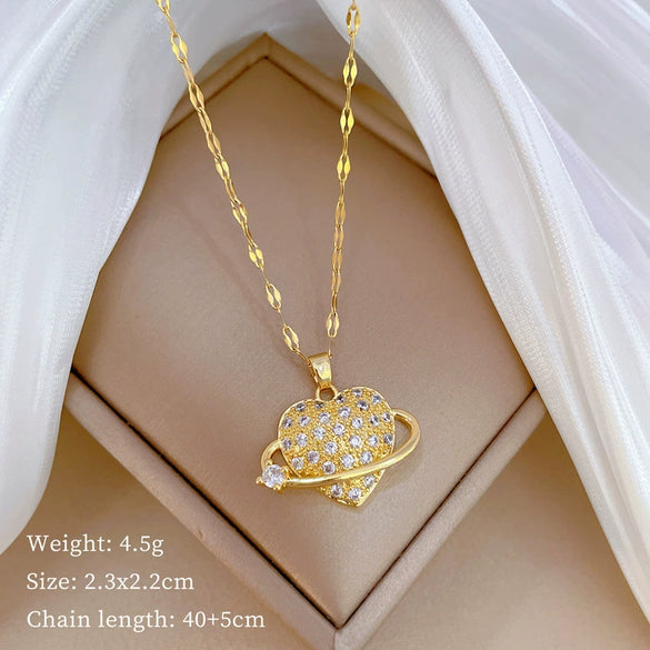 Titanium Steel Women's Cartoon Geometric Diamond Necklace With Copper Pendant