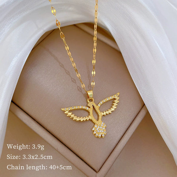 Titanium Steel Women's Cartoon Geometric Diamond Necklace With Copper Pendant