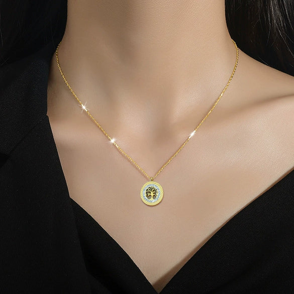 Titanium Steel Women's Cartoon Geometric Life Tree Necklace With Electroplating