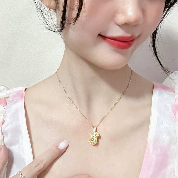 Titanium Steel Women's Clavicle Chain With Mixed Gem Inlay Purse Pendant And Geometric Design Set With Precious Stones