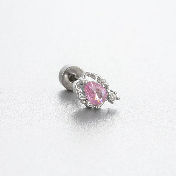 Titanium Steel Women's Cute Bear Pink Bow Zircon Earrings