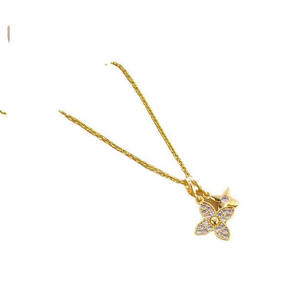 Titanium Steel Women's Double Fourleaf Clover Pendant Necklace Mixed Gem Inlay Geometric Electroplating Simple Style