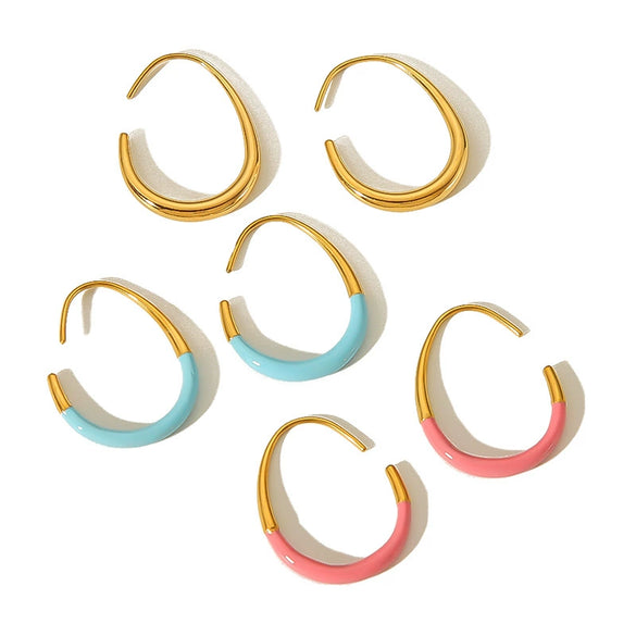 Titanium Steel Women's Earrings With Geometric Style And Oil Dropping Design