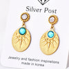 Titanium Steel Women's Earrings With Natural Stone Fanshaped Electroplated Cartoon Character Geometric Animal And Zodiac Patterns