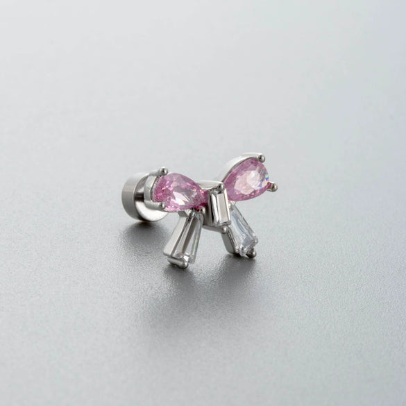 Titanium Steel Women's Earrings With Zirconia Bow And Drop Shape Design
