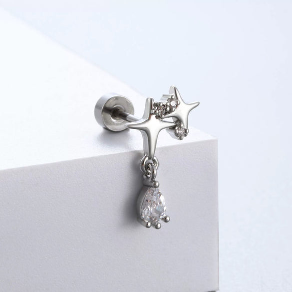 Titanium Steel Women's Earrings With Zirconia Bow And Drop Shape Design