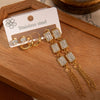 Titanium Steel Women's Elegant Love Zircon Earrings With Geometric Moon Square Long Tassel Electroplating Design