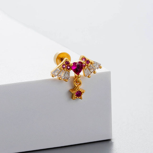 Titanium Steel Women's Fairy Style Heart Shape Zircon Earrings