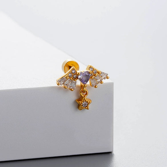 Titanium Steel Women's Fairy Style Heart Shape Zircon Earrings