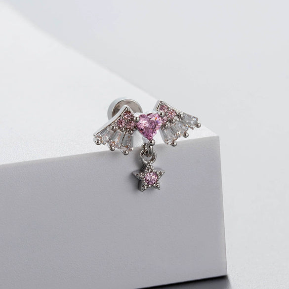 Titanium Steel Women's Fairy Style Heart Shape Zircon Earrings