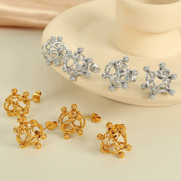 316L Stainless Steel Women's Fashion Geometric Hollow Ball Welding Electroplated Earrings