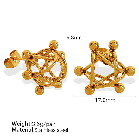 316L Stainless Steel Women's Fashion Geometric Hollow Ball Welding Electroplated Earrings