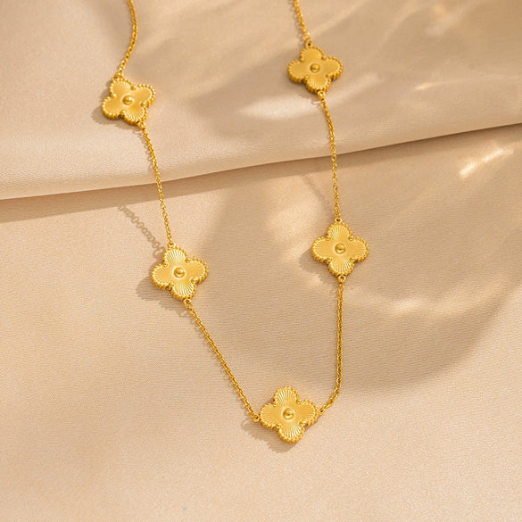 Titanium Steel Women's Fashion Versatile Laser Fourleaf Flower Set With Necklace Bracelet Earrings And Electroplating