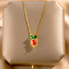 Titanium Steel Women's Fruit Food Style Geometric Carrot Pendant Necklace With Mixed Gem Inlay And Diamond Design And Cross Chain
