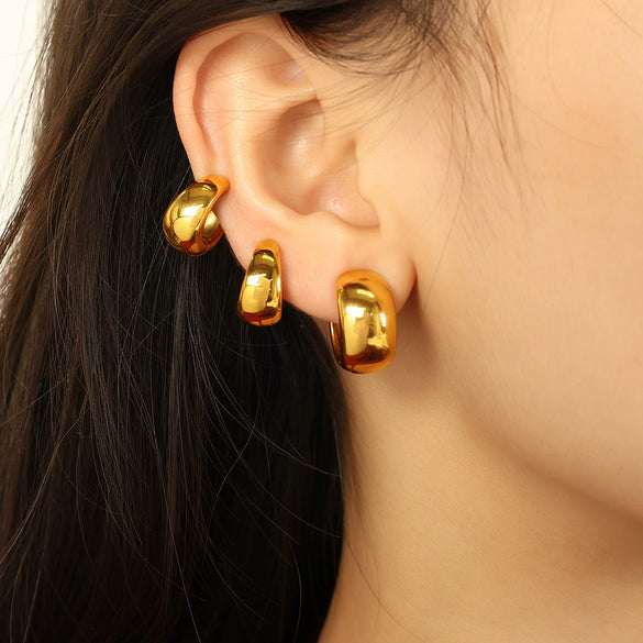 316L Stainless Steel Women's Geometric Arc Earring Ear Clip 18K Gold Plated