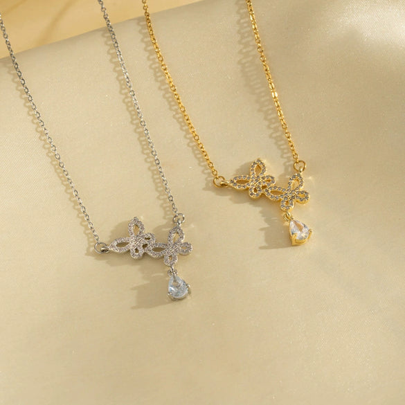 Titanium Steel Women's Geometric Butterfly Zircon Necklace With Diamond Design