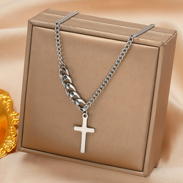 Titanium Steel Women's Geometric Cross Mirror Polished Necklace