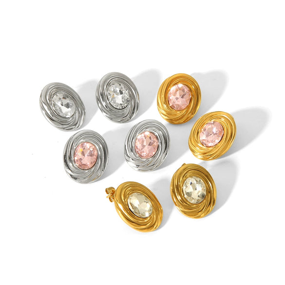 Titanium Steel Women's Geometric Diamondencrusted Zircon Earrings With Electroplating