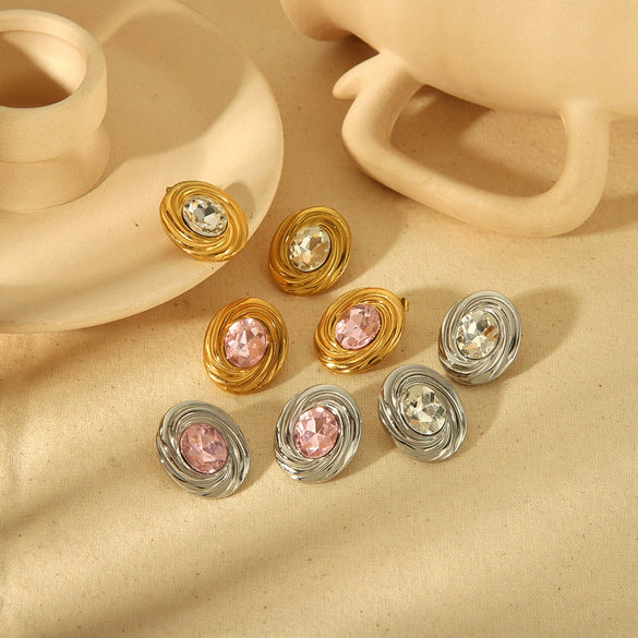 Titanium Steel Women's Geometric Diamondencrusted Zircon Earrings With Electroplating