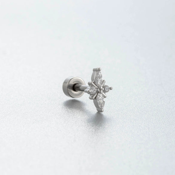 Titanium Steel Women's Geometric Flower Inlaid Zircon Fivepointed Star Pendant Earrings
