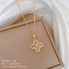 Titanium Steel Women's Geometric Four Leaf Flower Zircon Earrings Necklace Set With Electroplating