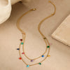 Titanium Steel Women's Geometric Inlaid Colorful Zircon Multilayer Stacked Fashion Necklace 18K Gold Plated